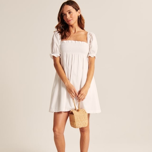 Abercrombie & Fitch Dresses & Skirts - A&F Smocked Babydoll Mini Dress in White